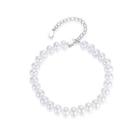 925 Sterling Silver Fashion Elegant White Freshwater Pearl Beaded Bracelet Silver - One Size