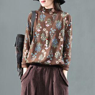 Floral Mock-neck Long-sleeve Top