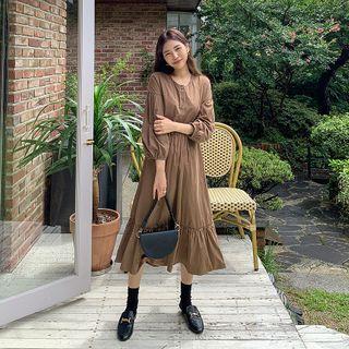 Ruffle-hem Midi Shirtwaist Dress