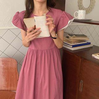 Sleeveless Two-tone Plain Dress