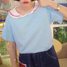 Embroidered Sailor Collar Short-sleeve T-shirt