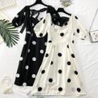 Ribbon-back Polka-dot Chiffon Dress