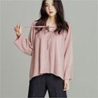 Tie-front Shirred Knit Top
