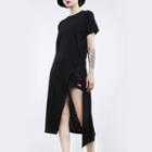 Lettering Side Slit Short-sleeve T-shirt Dress