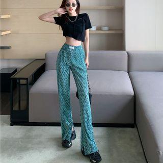 Short-sleeve T-shirt / Lettering Slit Straight-leg Pants
