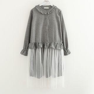 Mock Two-piece Long-sleeve Sheer Panel Dress