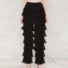 Plain Ruffle Trim Straight Cut Pants