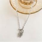 Butterfly Pendant Faux Pearl Necklace Silver - One Size