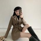 Plaid Double-breasted Blazer Plaid - Khaki - One Size