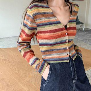 Rainbow Stripe Crop Cardigan