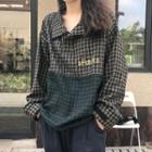Embroidered Two-tone Checked Blouse As Shown In Figure - One Size