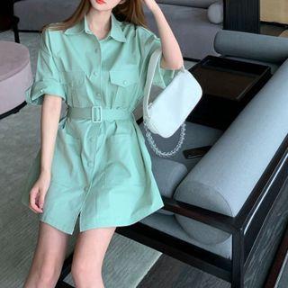 Elbow-sleeve Cargo Shirt Dress