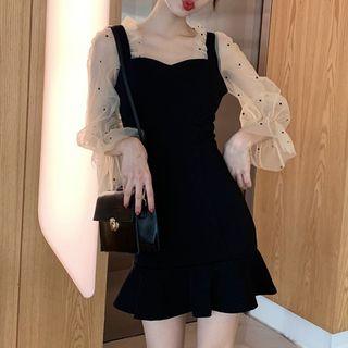 Long-sleeve Lace Panel Mini Skirt