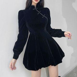 Long-sleeve Frog Button Mini A-line Dress