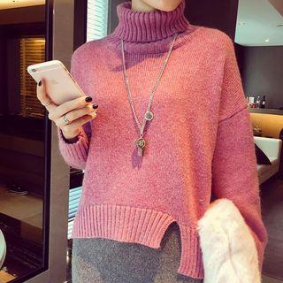 Turtleneck Slit Sweater