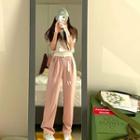 Short-sleeve Striped Knit Top / Dress Pants / Set