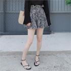 Paperbag-waist Leopard Flare Miniskirt