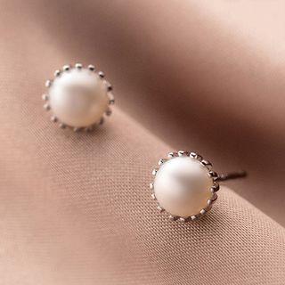 925 Sterling Silver Faux Pearl Stud Earring S925 Sterling Silver - 1 Pair - Silver - One Size