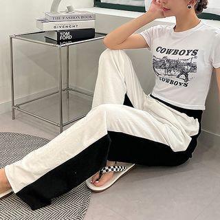 Two-tone Fray-hem Wide-leg Pants