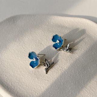 Bird Sterling Silver Ear Stud 1 Pair - Bird Sterling Silver Ear Stud - Silver & Blue - One Size