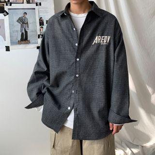 Long-sleeve Plaid Lettering Print Shirt