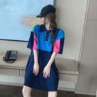Short-sleeve Color Block Polo Knit Dress