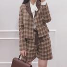 Plaid Double Breasted Blazer/ Shorts/ Pleated Skirt