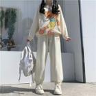 Bear Print Sweatshirt / Wide-leg Jogger Sweatpants / Pleated Mini A-line Skirt