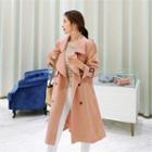 Raglan-sleeve Double-breasted Trench Coat With Belt