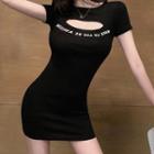 Lettering Cut-out Short-sleeve Mini T-shirt Dress