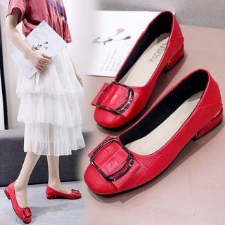 Plain Buckled Block Heel Pumps