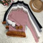 Fleece-lined Long Sleeve Ribbed Knit Top