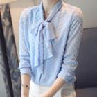 Long-sleeve Dotted Tie-neck Chiffon Blouse