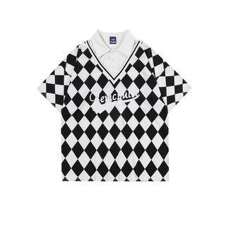 Mock Two-piece Short-sleeve Plaid Polo Shirt