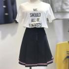 Set: Short-sleeve Lettering T-shirt + A-line Midi Skirt