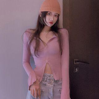 Bell-sleeve Zip Cardigan