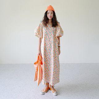 Puff-sleeve Doll Collar Floral Dress As Shown In Figure - One Size