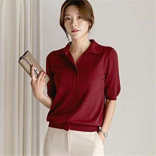 Collared Shorts-sleeve Knit Top