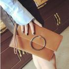 Metal Ring Faux-leather Clutch
