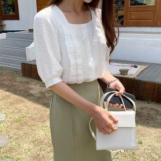 Square-neck Lace-trim Blouse Ivory - One Size