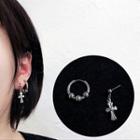 Stainless Steel Bead Mini Hoop Earring / Cross Dangle Earring