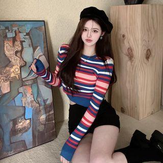 Striped Knit Top Stripes - Pink & Blue & Red - One Size
