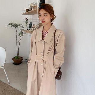 Puff-sleeve Floral Dress / Long-sleeve Plain Jacket