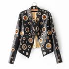 Irregular Eyelet Faux Leather Jacket