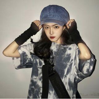 Dye Print Elbow-sleeve T-shirt As Shown In Figure - One Size