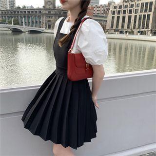 Short-sleeve Plain Top / Pleated Sleeveless Dress