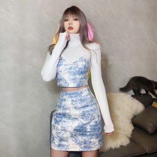 Set: Tie Dye Turtleneck Knit Top + Skirt
