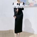 Long-sleeve Lace Trim Bodycon Dress