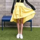 Tie-front Dip-back Flared Shirt Skirt