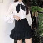 Lace Blouse / Ruffle Hem Mini A-line Skirt
